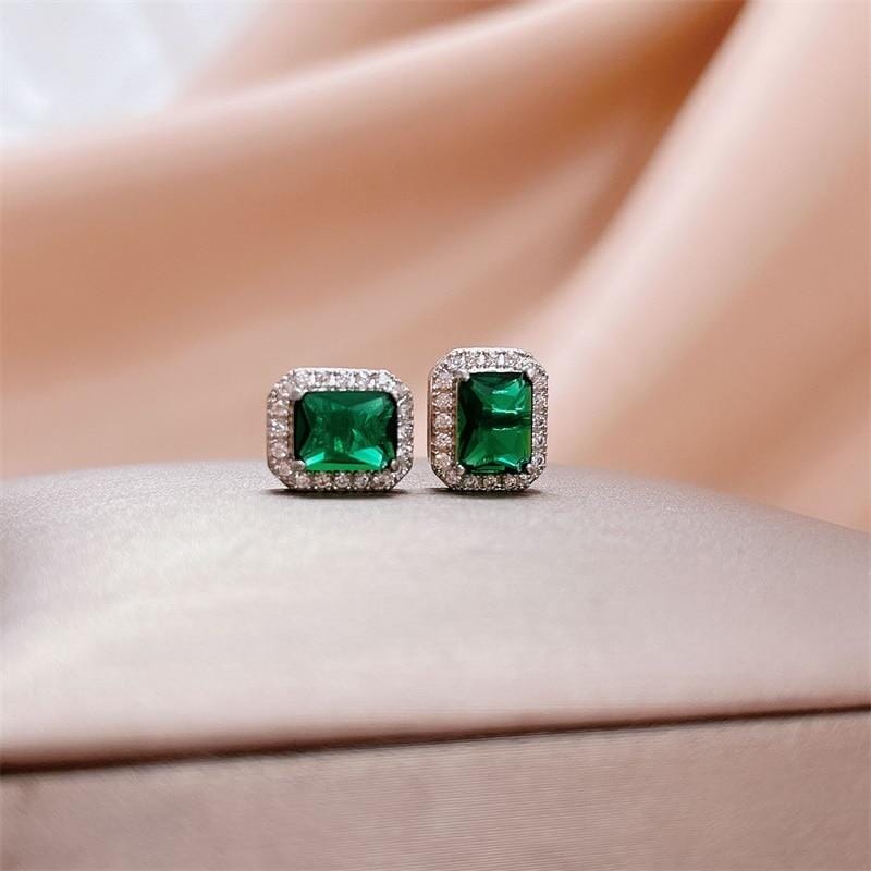 Lovely Emerald Stud Zircon Earring - 925 Sterling SilverEarrings