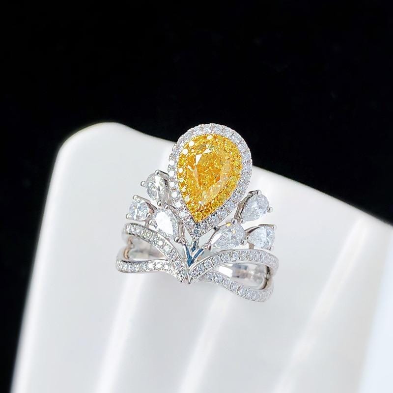 Elegant Citrine Zircon Crown Ring - 925 Sterling SilverRing