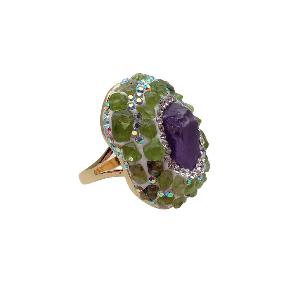 Rough Raw Amethyst Peridot Adjustable RingRing