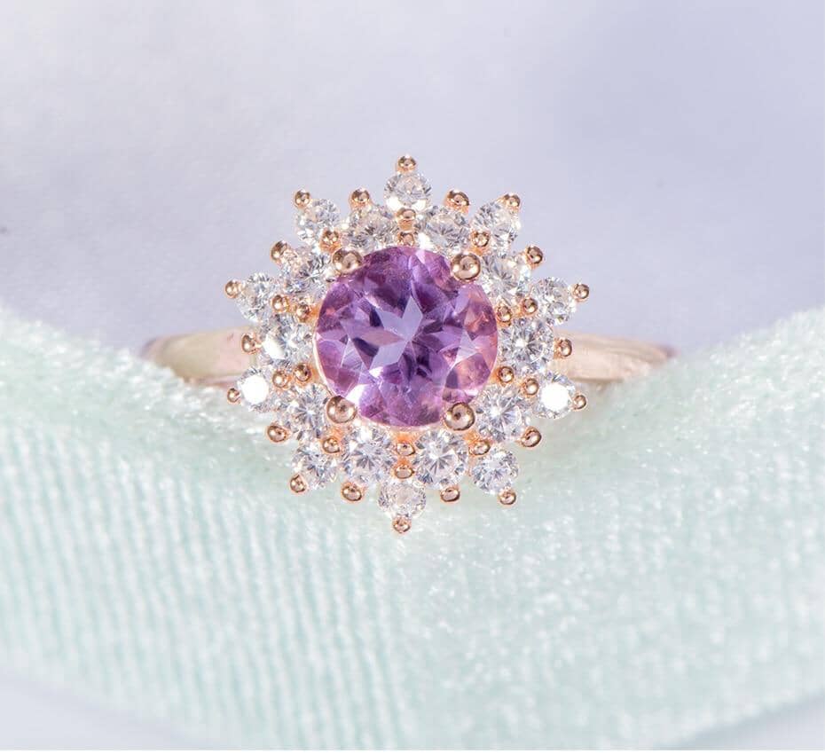 Natural Amethyst Zircon Flower Ring - 925 Sterling SilverRing