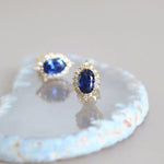 Halo Princess Sapphire Stud Earrings - 925 Sterling SilverEarrings