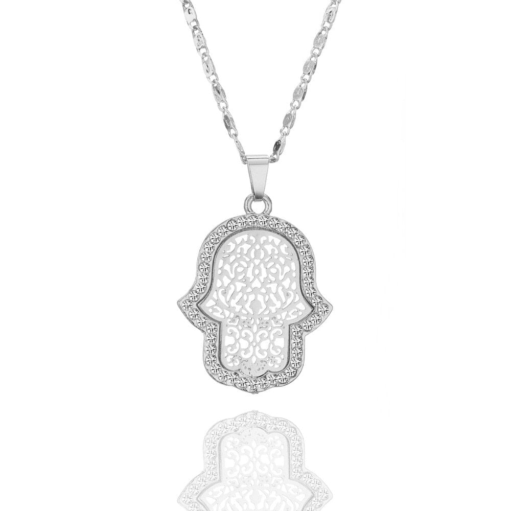 Gold Crystal Hamsa NecklaceNecklaceSilver
