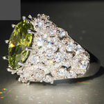 Princess Cut Huge Green Peridot Ring - 925 Sterling SilverRing
