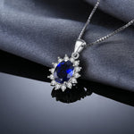 Blue Sapphire Kate Middleton Crown Pendant Necklace - 925 Sterling SilverNecklace