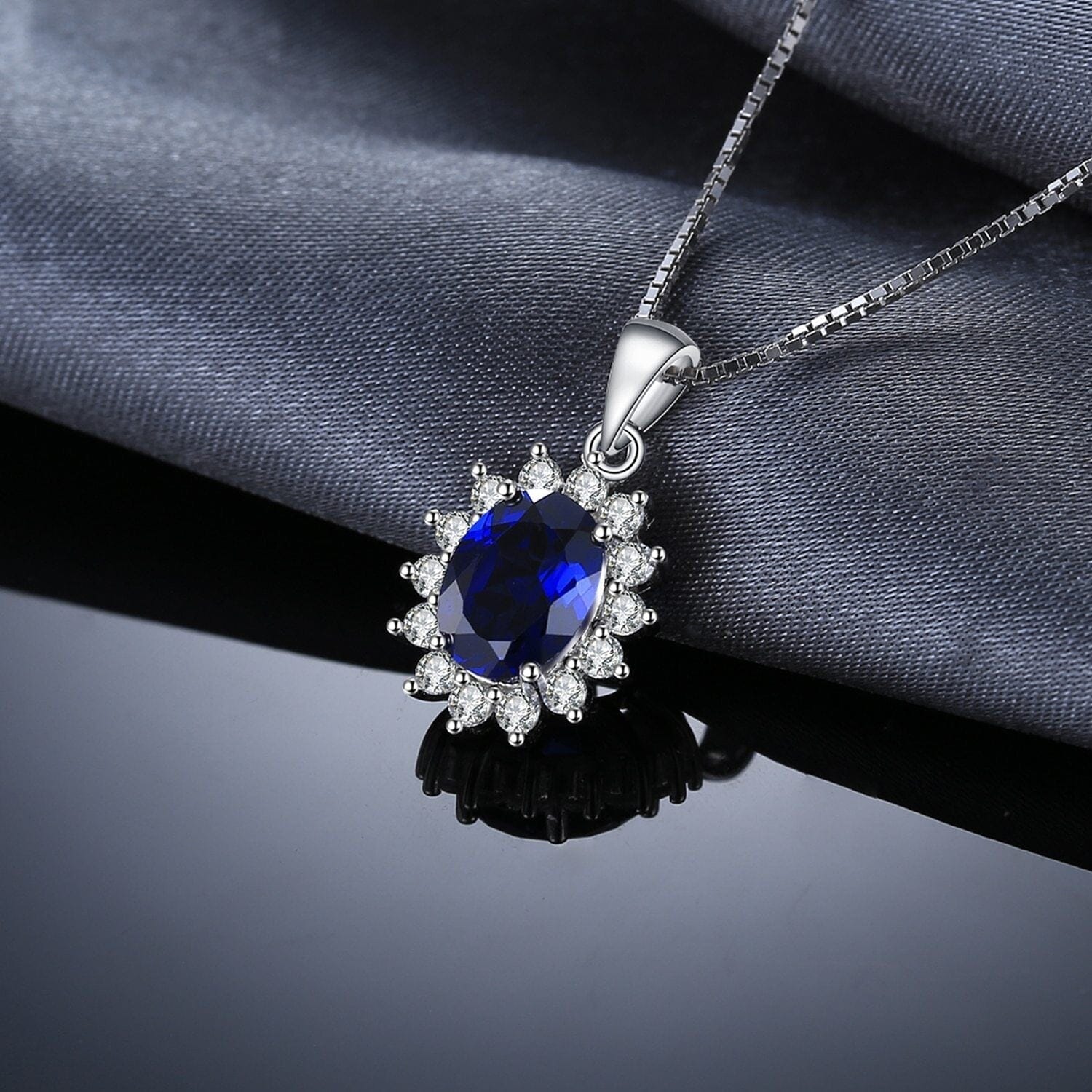 Blue Sapphire Kate Middleton Crown Pendant Necklace - 925 Sterling SilverNecklace