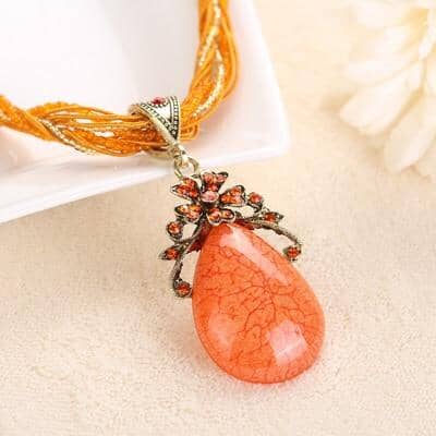 Retro Ethnic Style Alloy Rhinestone Link Chain Choker Bib Stress Reliever NecklaceNecklaceOrange