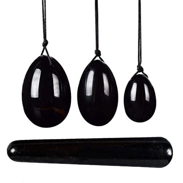 Natural Obsidian Yoni Egg Set With WandYoni Eggs3 eggs 1 wand