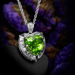 Lovely Heart Shaped Olivine Peridot Crystal Pendant Necklace - 925 Sterling SilverNecklace