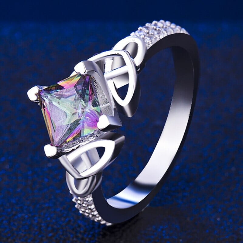 6*6 mm Square Rainbow Fire Mystic Topaz RingRing