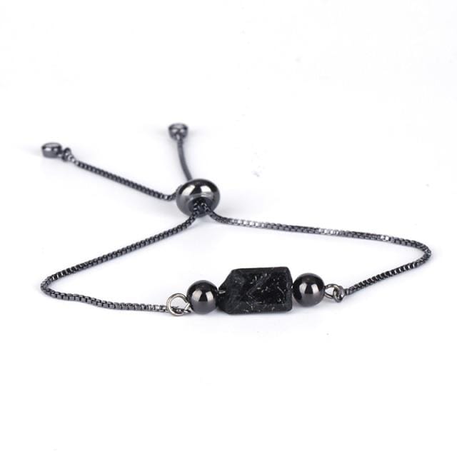 Natural Rough Black Tourmaline Stone BraceletBraceletHematite Black Chain