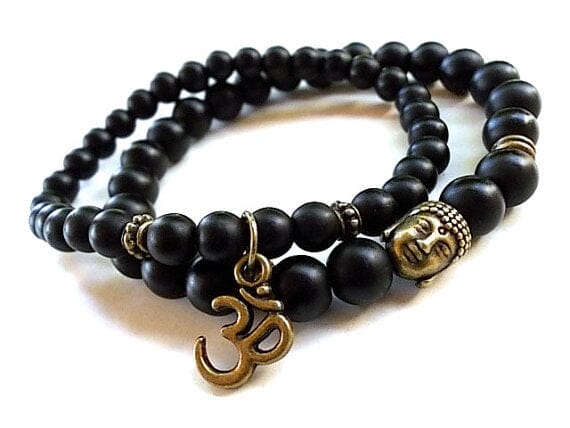 Set of 2 Buddha Yoga and Meditation Black Onyx & Matte Agate BraceletBracelet
