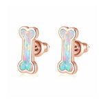 Blue and White Fire Opal Push-Back Stud EarringsEarringsRose Gold - White