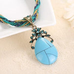Retro Ethnic Style Alloy Rhinestone Link Chain Choker Bib Stress Reliever NecklaceNecklaceLight Blue