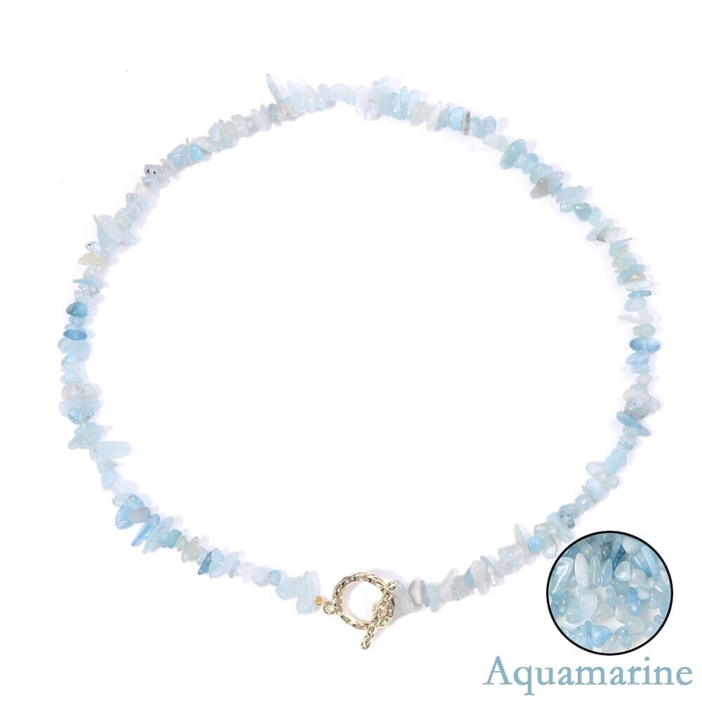 Boho Fashion Aventurine and other Stone Chips ChokerNecklace1 Aquamarine