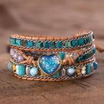 Heart Blue Opal Bohemian Wrap Beaded BraceletsBracelet