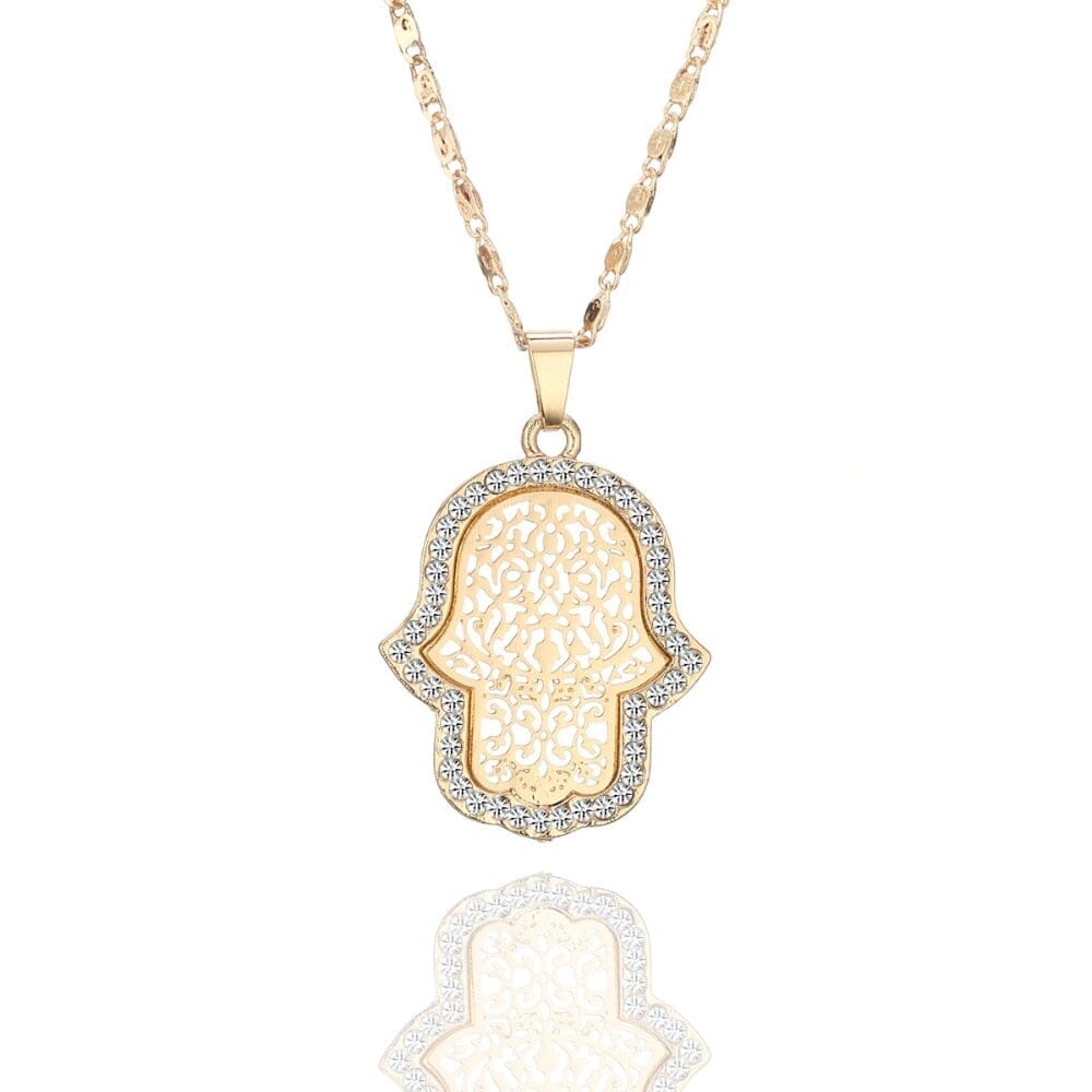 Gold Crystal Hamsa NecklaceNecklaceGold