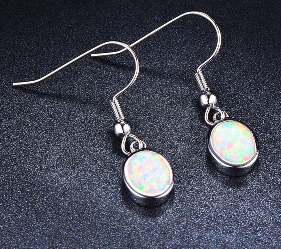 White and Blue Fire Opal Silver Dangle Earrings 1 1/4" - Hot Sell FashionEarrings