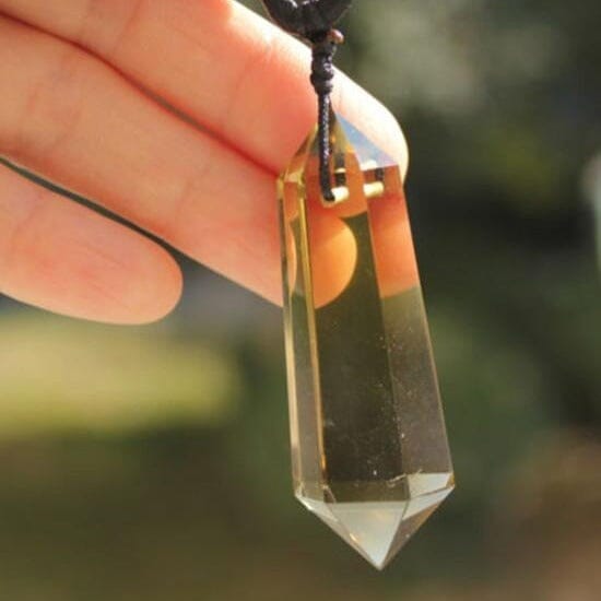 Citrine Quartz Crystal 6 sided Point PendantNecklace