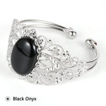 Coffee Onyx Labradorite Oval Gemstone Open BangleBraceletBlack Onyx