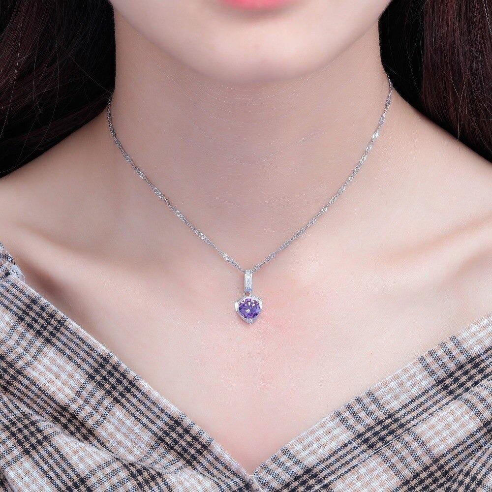 Amethyst Silver Heart PendantNecklace
