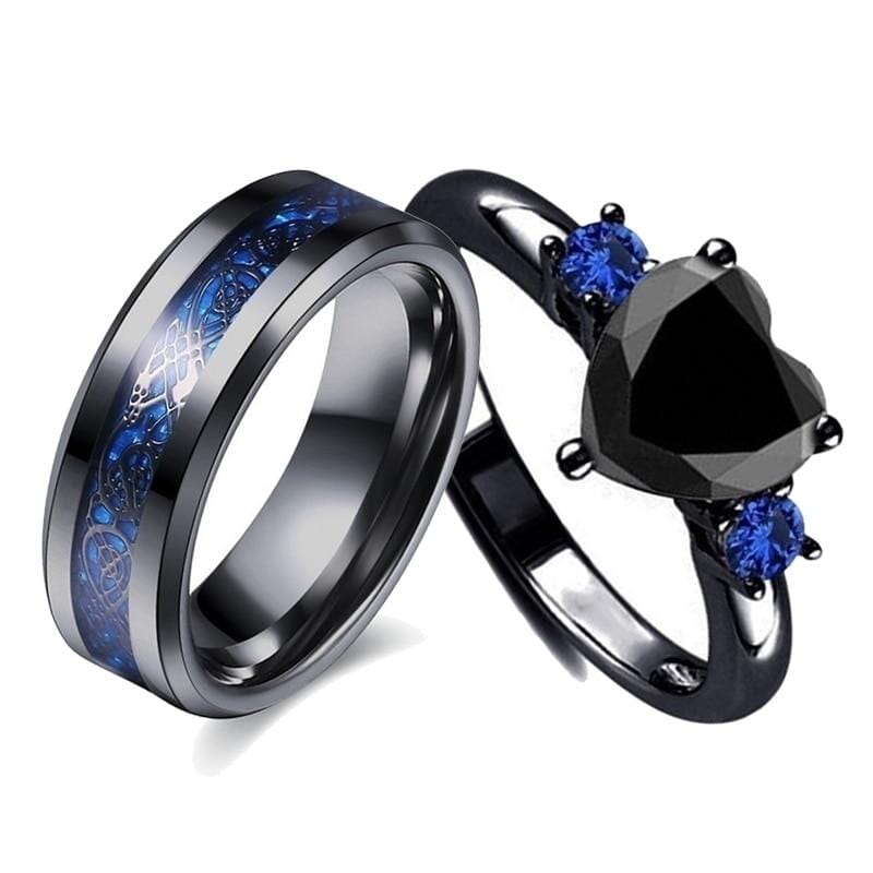 Black Onyx and Blue Sapphire Charm Couple RingsRing