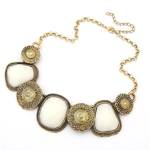 Wild Geometric Squares Resin Exaggeration Chain Bib Statement NecklaceNecklaceWhite
