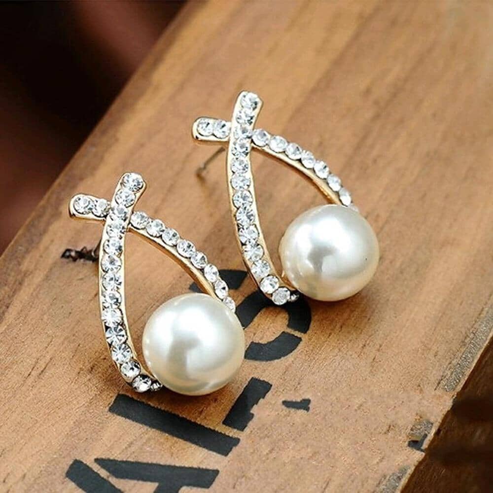 Gold Crystal Pearl EarringsEarrings