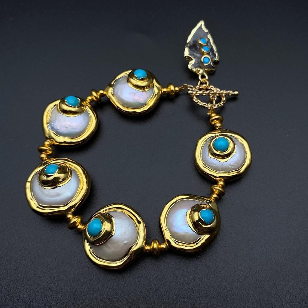 White Quartz Arrowhead Charm Freshwater Cultured Blue Crystal BraceletBracelet