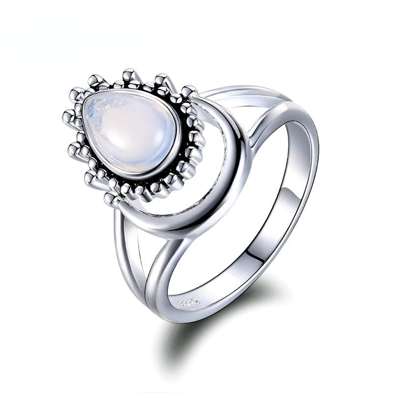 Charm Large Antique Marquise Created Moonstone Ring - 925 Sterling Silver5
