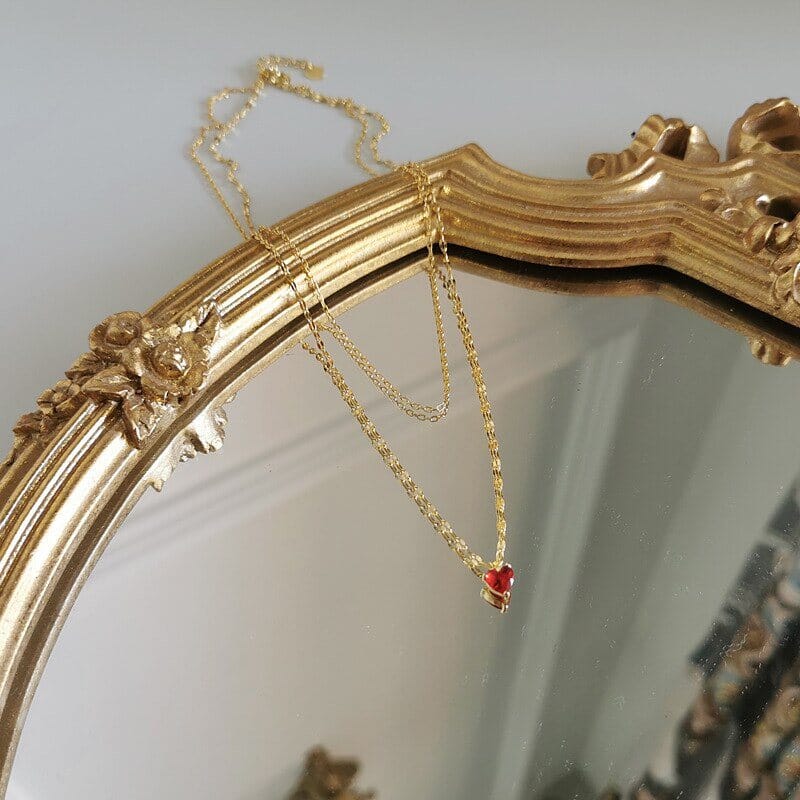 European Simple Red Heart Ruby Pendant NecklaceNecklace