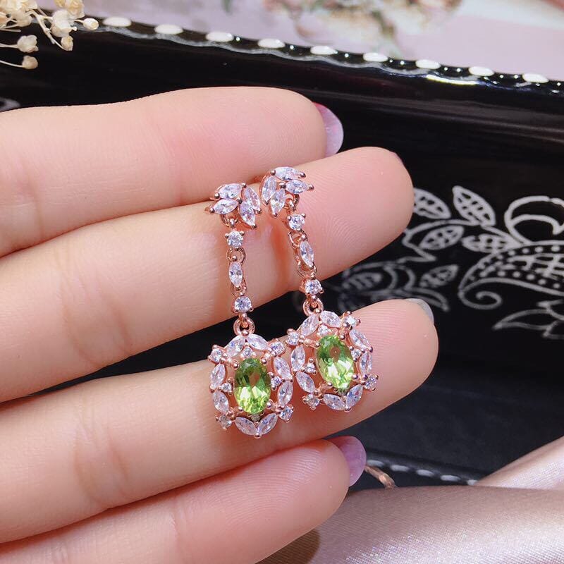 Luxury Party Rose Gold Olive Green Peridot Crystal Jewelry SetNecklace