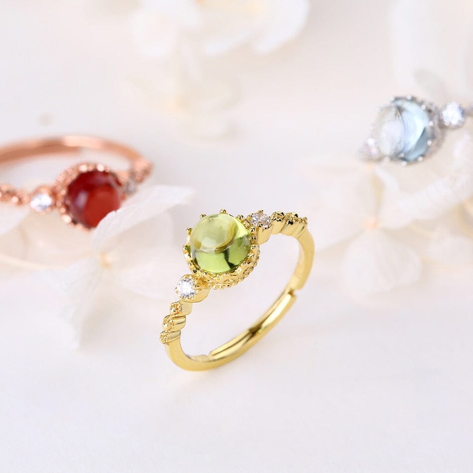 Lovely Genuine Natural Garnet Topaz Peridot Adjustable Ring - 925 Sterling SilverRing