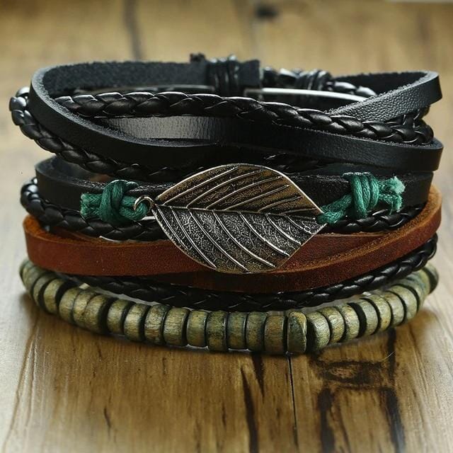 4Pcs/Set Braided Wrap Leather Bracelets for MenBraceletSet 2