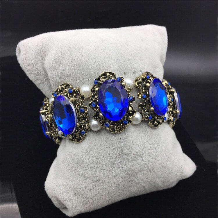Vintage Style Big Emerald and Sapphire Stone Crystal Bangle BraceletBraceletdarkblue