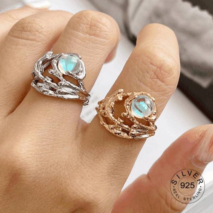 Unique Moonstone Flower Adjustable Ring - 925 Sterling SilverRing