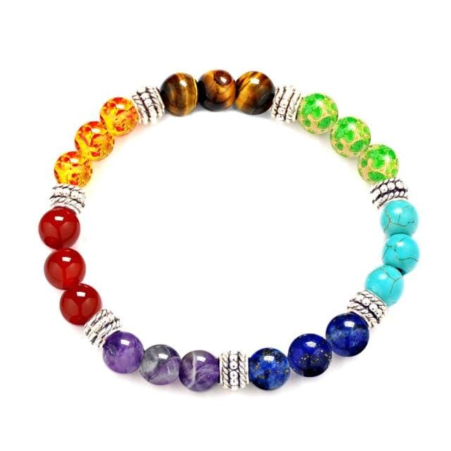 7 Chakra Natural Stone Crystal BraceletBraceletAncient Silver A