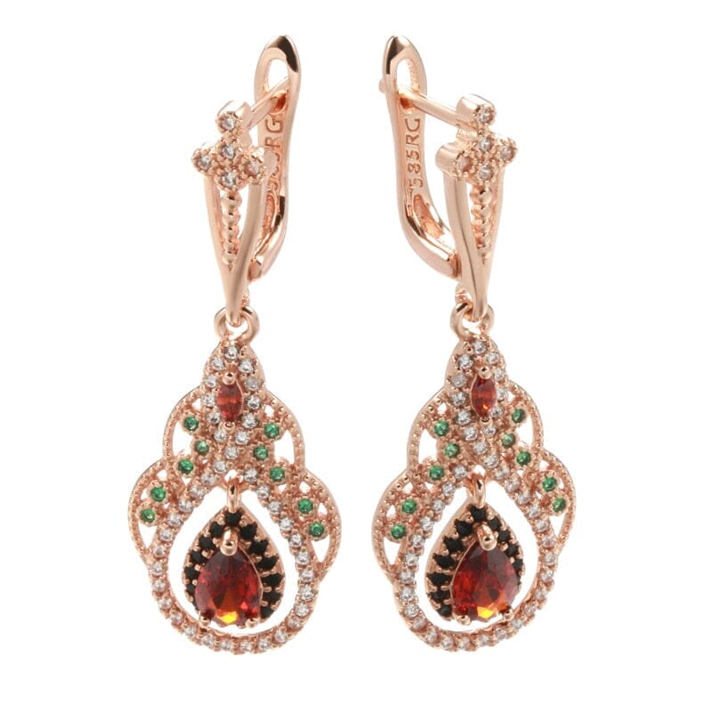 Queen Crystal Flower CZ Ruby Earrings - 585 Rose GoldEarrings
