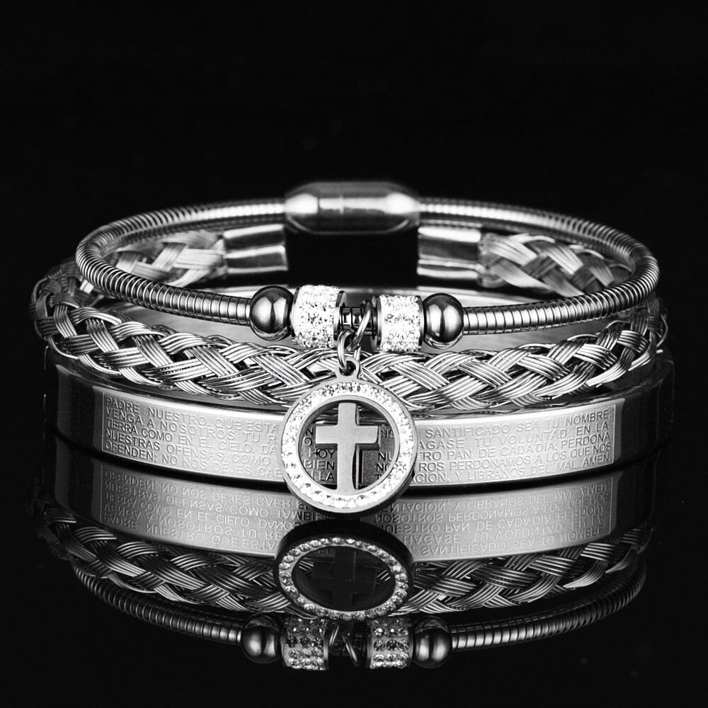 3pcs Set Stainless Steel WWJD BraceletBraceletSilver Set A