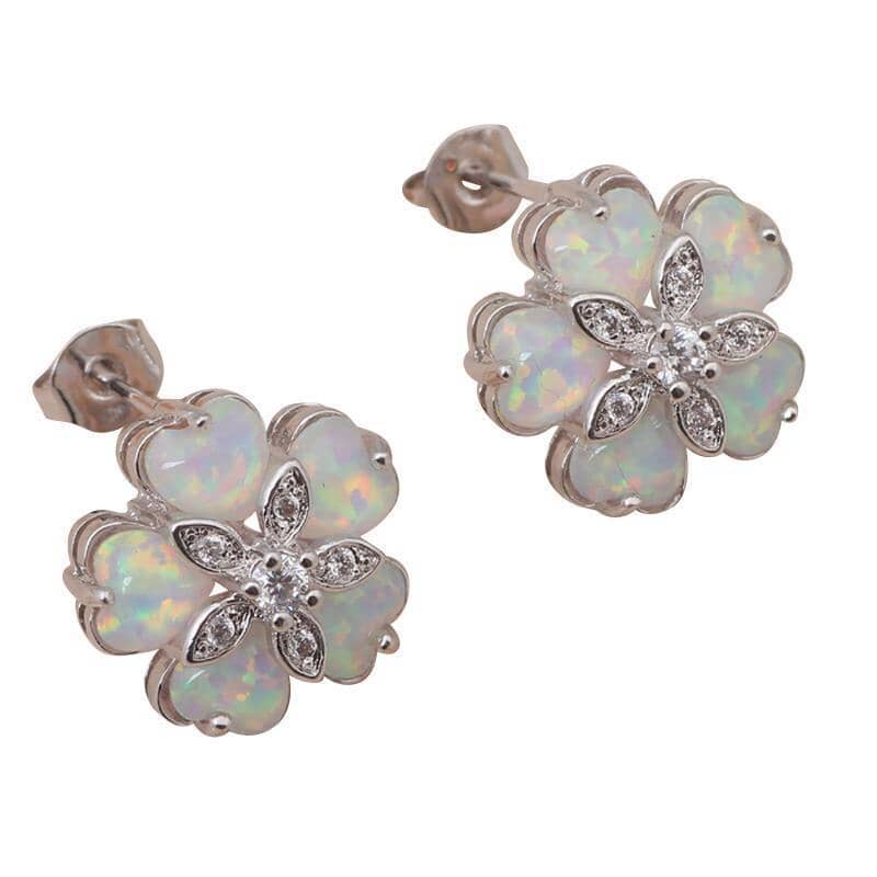 Flower White Fire Opal Stud EarringsEarrings