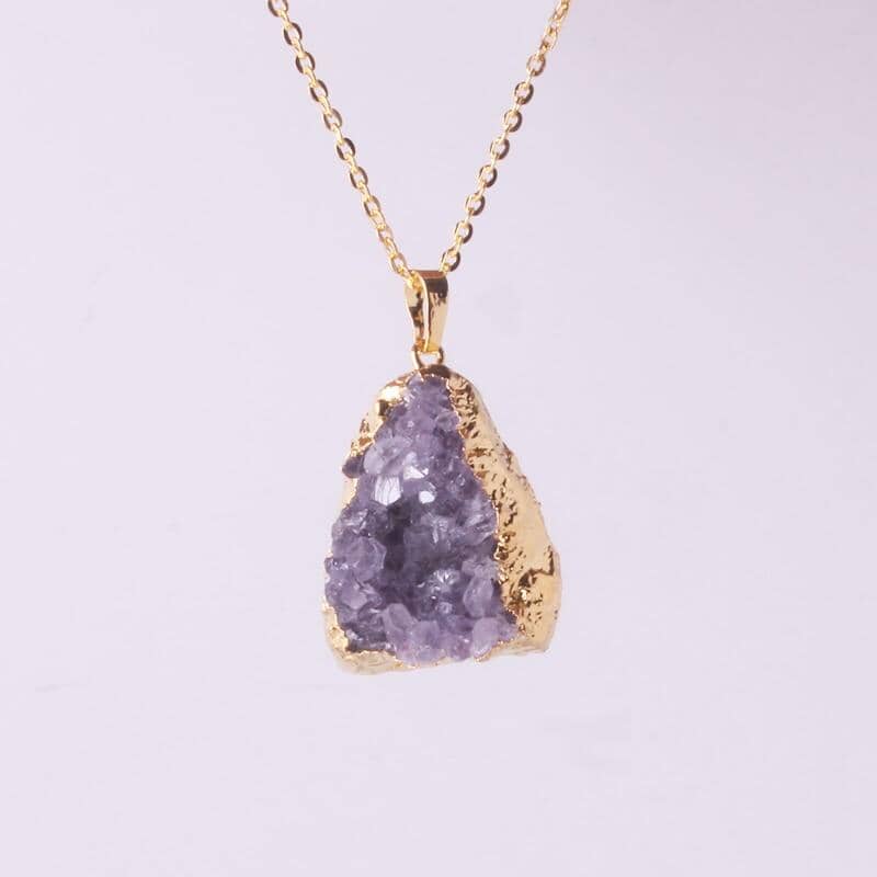 Natural Amethysts Quartz Geode NecklaceNecklaceGold Random Shape