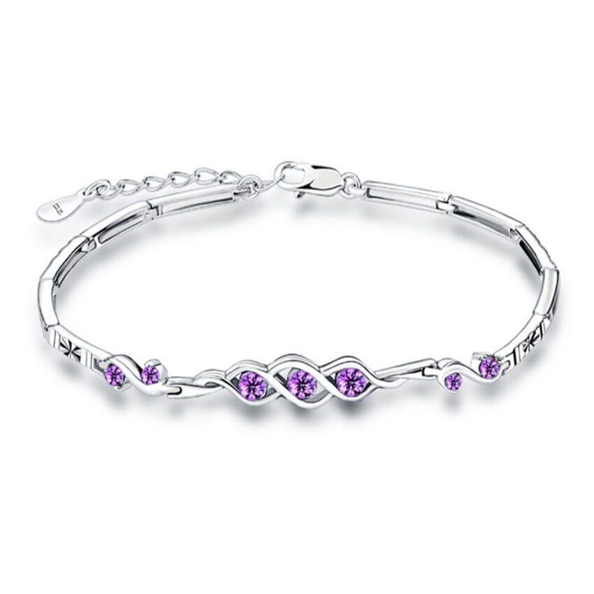 Lovely Round Amethyst Link Bracelet - 925 Sterling SilverBracelet