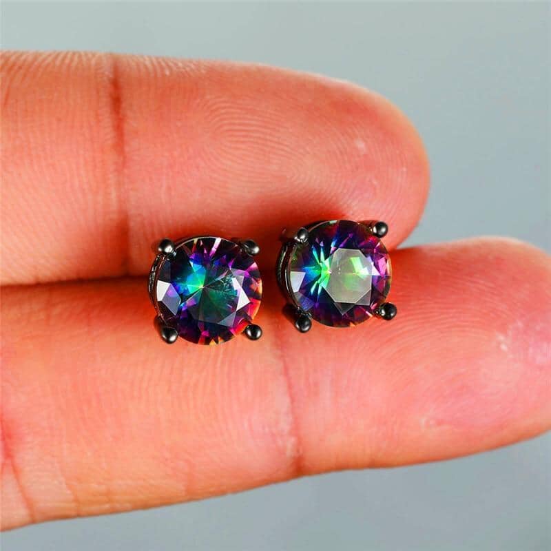 Rainbow Mystic Topaz Black Gold Stud EarringsEarrings