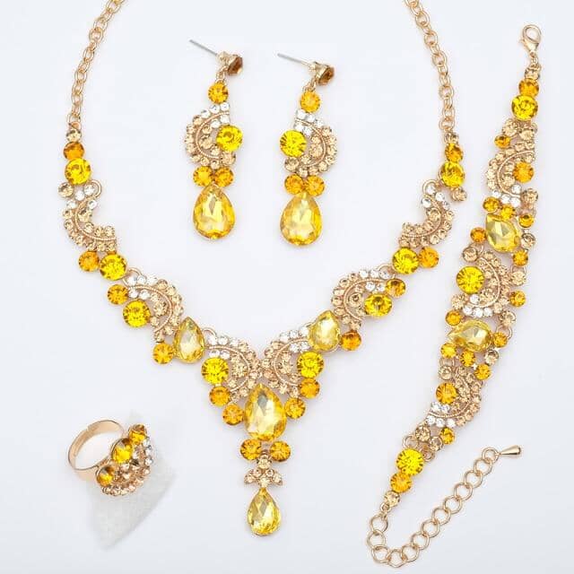 Blue Sapphire Necklace Earring SetEarrings4pcs Set Yellow