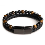 Natural Stone Genuine Leather Braided BraceletBraceletTiger Eye Style18.5cm