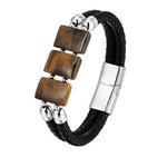 Luxury Stainless Steel Leather Natural Tiger Eye Stone BraceletBraceletTZ-182719cm
