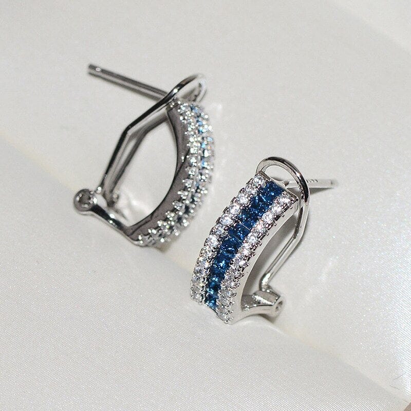 Wide Blue Square Sapphire Stud Earrings - 925 Sterling SilverEarrings