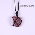 Natural Raw Crystal Reiki Weave Rope NecklaceNecklaceStrawberry Quartz