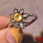 Glamour Yellow Sunflower CZ Citrine Ring - 925 Sterling SilverRing