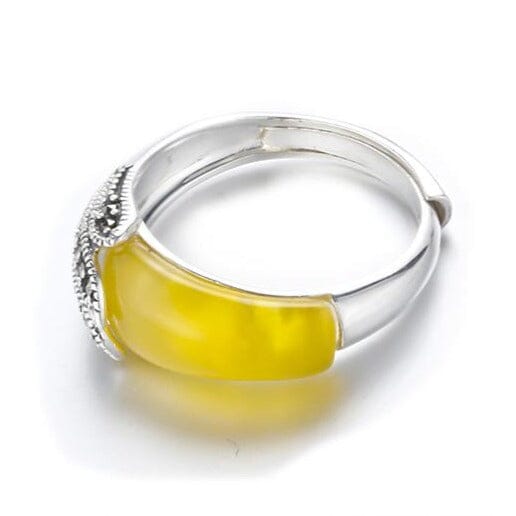 Amber Gemstone Authentic S925 Fine Jewelry Ring Sterling Silver - ResizeableRing