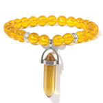 Natural Tiger Eye Stone Bracelet Hexagonal Column Pendant Bracelet Men Agates Crystal Charm Bracelets Women Reiki Yoga JewelryBraceletYellow Crystal17CM